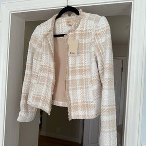 Elie Tahari White and Tan Checkered Blazer